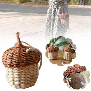 Round Storage Basket Small Organizer Container Baskets Plastic Rattan Water Bottle Holder With Handles