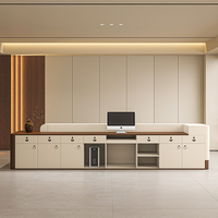 Comptoir de réception moderne de luxe bicolore en MDF avec bande LED, comptoir de caisse droit pour bureau d'entreprise, hall d'hôtel