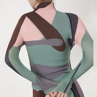 Alta calidad 2025 nueva moda Miyake plisado estampado Top mujeres plisado estilo Casual elasticidad manga larga Camiseta