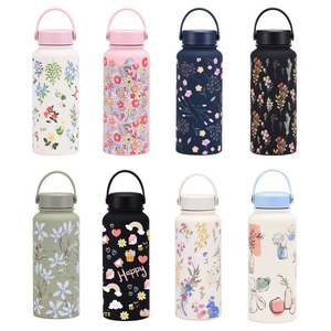 Botella de Agua Aislada de Acero Inoxidable con Diseño Floral, Tapa de Rosca, Unisex, para Viajes, Diseño Bonito, Aislamiento al Vacío - Product Image 3