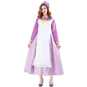 Costume d'Halloween XJ - Robe de demoiselle d'honneur de château, théière violette, soubrette française, jeu de rôle de conte de fées - Product Image 4