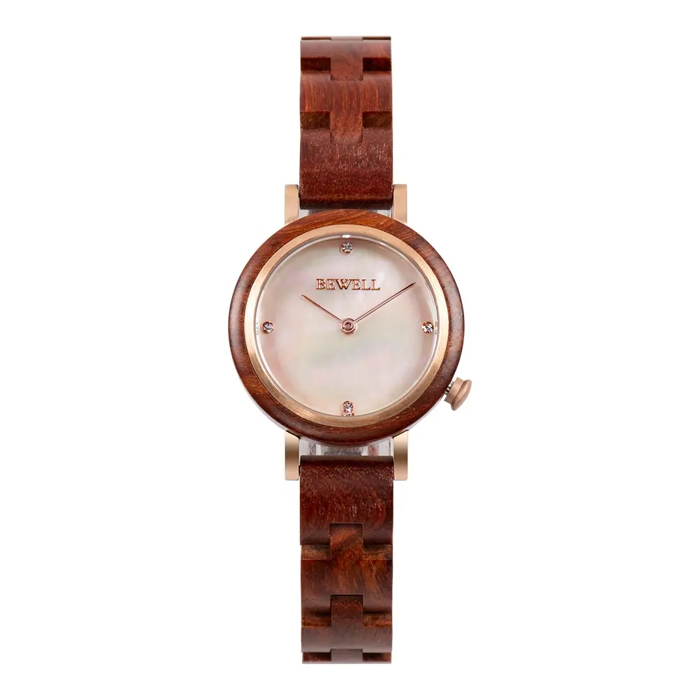 BEWELL montre en bois de bambou usine nouvelle ressemble jade pierre cadran en acier inoxydable montre à quartz en bois