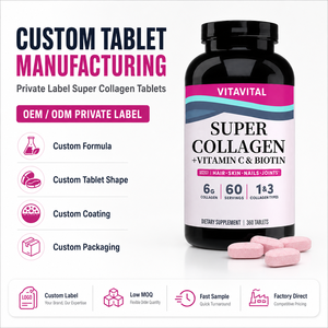 Tabletas de Super Colágeno OEM ODM con <span class=keywords><strong>Vitamina</strong></span> <span class=keywords><strong>C</strong></span> y Biotina <span class=keywords><strong>para</strong></span> Apoyo a la Belleza, Fabricante de Marca Privada, Fórmula Personalizada, MOQ Bajo, Vegano - Product Image 4