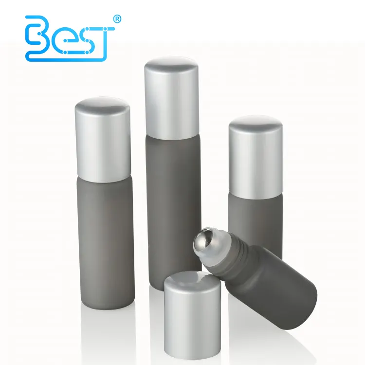 Kosmetik Kemasan 3Ml 5Ml 10Ml 15Ml 20Ml Hitam Tabung Kaca Matte Gray/Hitam Botol botol Stainless Steel Roller