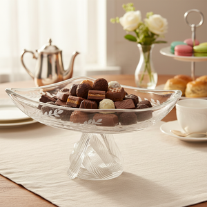 Assiette rectangulaire classique en verre cristal écologique à motif végétal avec base nouée pour le service en hôtels, restaurants et fêtes - Product Image 2