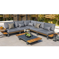 Meubles modernes et simples pour hôtels, canapé d'angle d'extérieur en bois de teck luxueux et imperméable en forme de L, ensemble sectionnel de jardin, canapé de salon et de patio