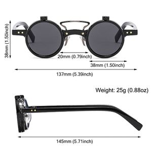 Lunettes de soleil rondes rétro unisexes à double couche avec logo personnalisé, style punk, verres rabattables, protection UV400, petite monture, style steampunk, pour hommes et femmes - Product Image 6