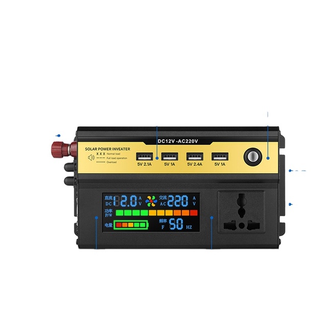 1200W/1600W/2200W power inverter Pure Sine Wave LCD display DC 12V to AC 220V USB car Transformer Convert Charging Converter