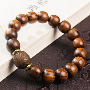 Black Rosewood <b>Bracelet</b> Barrel <b>Beads</b> 11x12mm Unisex Chinese Style Religious Jewelry - Product Image 4