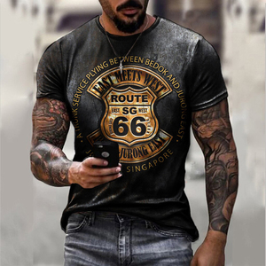 Camiseta Básica de Poliéster con Estampado Ruta 66 para Verano, Ajuste Holgado, Diseño Gráfico Motor 66 <span class=keywords><strong>Inn</strong></span>, Cuello Redondo Vintage, Venta al por Mayor - Product Image 2