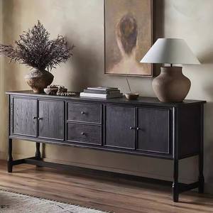 Aparador de Madera Maciza Estilo Americano Rústico Vintage, con Acabado Desgastado, Adornos, Luz Ambiental para Pasillo, Comedor y Sala de Estar - Product Image 1