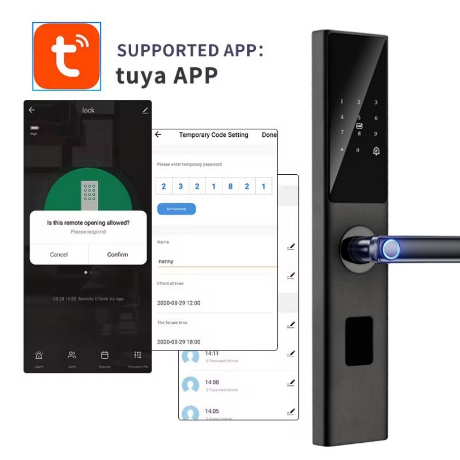Glomarket Tuya Smart WiFi Digital Door Lock for Wood Biometric Fingerprint RFID IC Card Smartphone App Unlock Low Power Alarm · image 4