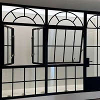 Ventana Francesa Arqueada de Aluminio con Vidrio Aislante, Marco con Rotura de Puente Térmico, Ventanas de Doble Acristalamiento Antirrobo para Casas