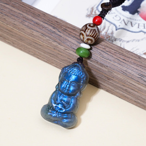 Porte-clés Bébé Bouddha en <span class=keywords><strong>Labradorite</strong></span> Naturelle en Gros, Artisanat de Sculpture sur Cristal Fait Main, Ornement en Pierre de Guérison - Product Image 3