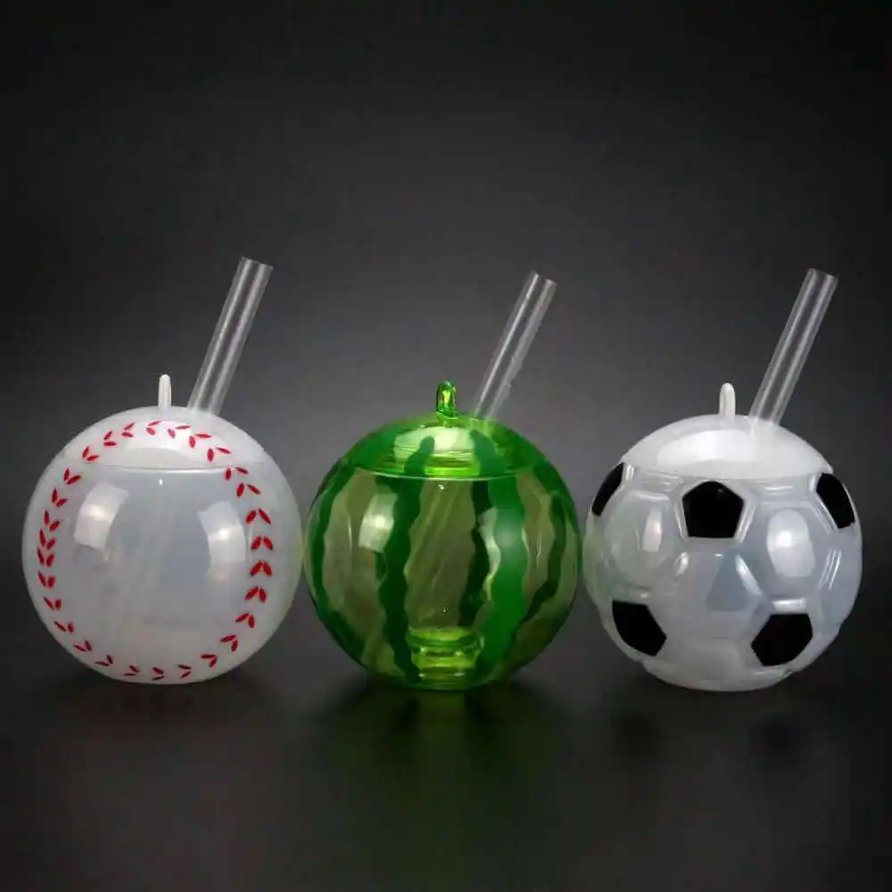 Grosir Cangkir Plastik Hewan Peliharaan Bentuk Bisbol Semangka Sepak Bola dengan Lampu Led Bercahaya Kustom untuk Pesta