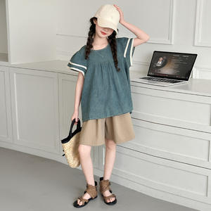 2025 New Cute Girl Green <strong>Short</strong> Sleeved Shirt + <strong>Khaki</strong> <strong>Shorts</strong> 2 Pcs Summer Set Casual Clothes - Product Image 6