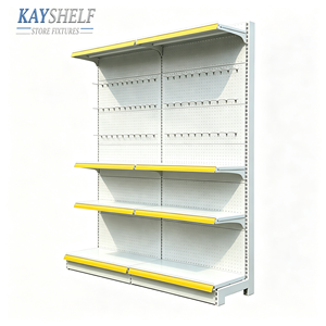 <span class=keywords><strong>Scaffali</strong></span> in Metallo Perforato Monofacciali, Espositore Autoportante Resistente per Supermercati e Negozi di Alimentari - Product Image 1