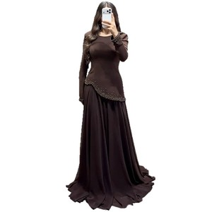 Nuovo Set Gonna Lunga da Donna 2026 con Collo Tondo, Marrone Scuro, alla Moda - Product Image 4