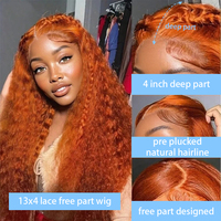 Perruque frontale en dentelle HD 13x6 Orange Ginger, cheveux humains brésiliens ondulés profonds et bouclés, colorée, pour femme, 30 pouces, densité 180