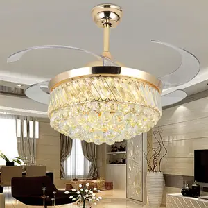 Gold 220V Decoratieve Moderne Met Afstandsbediening Led Verborgen Blades Crystal Plafond Ventilator Met Licht Kit