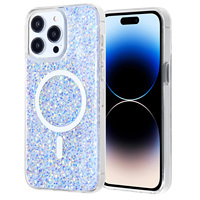 Coque de téléphone KINGSOUL ultra-résistante en TPU+PC, époxy, scintillante, de luxe, antichoc, style Ins, pour 15/16/17 Pro Max avec anneau magnétique