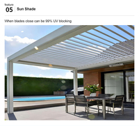 Pergola bioclimatique électrique avec porte coulissante en verre, réglage automatique des lames pour patio et terrasse