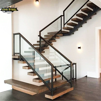 Système de balustrade d'escalier en verre feuilleté avec main courante en acier inoxydable pour extérieur
