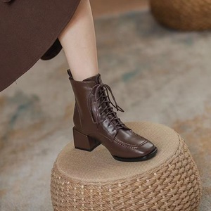 2026 New Chunky Heel <b>Boots</b> for Women Square Toe Ankle <b>Boots</b> Lace-Up Height Increasing Short <b>Boots</b> British Style - Product Image 4