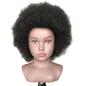 Cabeza de Maniquí con Cabello Afro Rizado 100% Humano, con Hombros, para Prácticas de Peluquería, Trenzado y Peinado - Product Image 1
