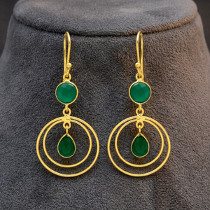 Nouvelle Arrivée Magnifiques Boucles d'Oreilles Pendantes Émeraude Plaqué Or Hydro, en Alliage Métallique Précieux, Style Ethnique, pour Fiançailles et Fêtes, Faites à la Main - Product Image 3