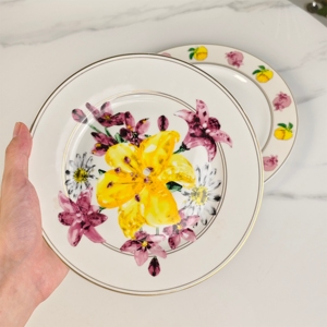 Flower Series European Exquisite Luxury Eco-Friendly 2-piece Bone China Dinner and <b>Dessert</b> Plate Set for Party Use - Product Image 2