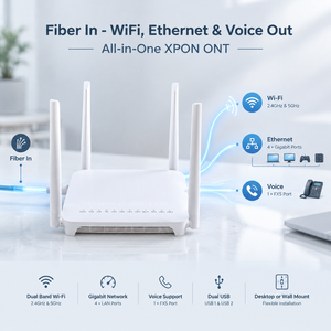 โมเด็มไฟเบอร์ออปติก Dual Band AC1200 GPON EPON ONT WiFi5 4GE LAN 1 ช่องเสียง 2 พอร์ต USB อุปกรณ์เชื่อมต่อเครือข่ายใยแก้วนำแสงสำหรับ FTTH - Product Image 1