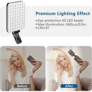 Lampe à selfie portable Altson 60 LED rechargeable, autonomie de la batterie 2200 mAh, 2,5 heures, CRI 97+, clip pour caméra de visioconférence - Product Image 3