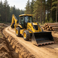 Backhoe Loader dengan Bucket Loader Depan Mesin 4x4 untuk Penggalian, Pemuatan, dan Penanganan Sampah