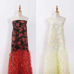 96gsm Wedding dress fabric flower with tassel brocade jacquard textiles fabric