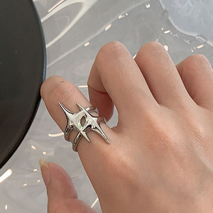 Anel Aberto Vintage Irregular com Cruz e Estrela para Mulheres e Homens, Estilo Punk Gótico, Cor Prata, Ajustável, Anéis de Casal, Joia Y2K Egirl, Presente - Product Image 5