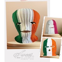 Cagoule tricolore rayée verte, blanche et orange à motif drapeau irlandais, avec impression numérique, en tissu courant
