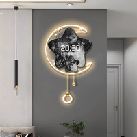 Horloge murale numérique LED de luxe nordique, motif ciel étoilé et pleine lune, cadre néon incurvé, calendrier perpétuel, température