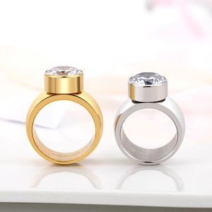 Men's <b>Titanium</b> Steel <b>Ring</b> With Large Zircon Geometric Design Bezel Setting For Gift Fashion Jewelry - Product Image 2