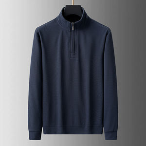 Logotipo personalizado 2025 Nueva Camiseta de manga larga de seda de hielo de alta calidad con cuello alto y cremallera de media botonadura para hombres es delgada - Product Image 2