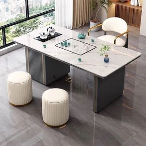 Juego de Mesa de Té de Piedra Integrada, Estilo Moderno y Minimalista, para Sala de Estar, Oficina o Balcón - Product Image 1