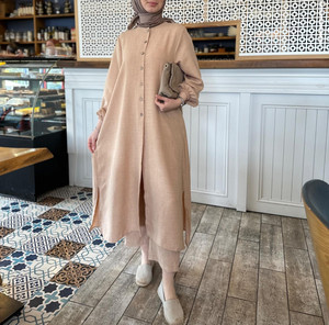 HANO Dubai Abaya Set Design Color sólido Blusa musulmana y <span class=keywords><strong>pantalones</strong></span> Conjunto Camisas Vestido musulmán Ropa islámica Mujeres Tops musulmanes largos - Product Image 1