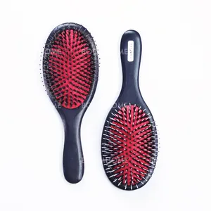 Black Color Beech Wood Anti-Slip Women Nylon & Real Boar Hair Brush and Comb Chinese Ningbo Suppliers Private Logo