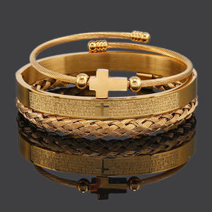 Conjunto de 3 Pulseras Trenzadas con Versículo Bíblico Español Vintage para Hombre, Alfabeto Romano, Acero Inoxidable, Brazaletes Ajustables Abiertos - Product Image 5