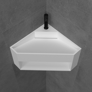 Fregadero de esquina triangular de superficie sólida, lavabo de pared de tamaño pequeño para Baño - Product Image 5