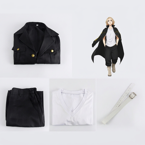Costume de cosplay Tokyo Revengers Sano Manjiro pour homme, kit de jeu de rôle anime, veste coupe-vent noire en polyester, pantalon, chemise blanche, ceinture - Product Image 1