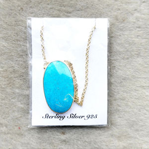 Ensemble de bijoux en argent sterling 925 fait à la main, pierre précieuse turquoise naturelle moderne, collier avec pendentif ovale simple - Product Image 1