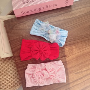 3Pcs <b>Baby</b> Textured <b>Headband</b> Set 3D Organza Flower Embroidery Bow Soft Stretch Infant Forehead Protector Hair Accessories - Product Image 5