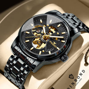 Personalizable, Reloj Mecánico Automático para Hombre con Correa de Acero Inoxidable y Cuero, Diseño Hueco, Estilo Juvenil, Nuevo y Moderno 2026, Resistente al Agua - Product Image 1