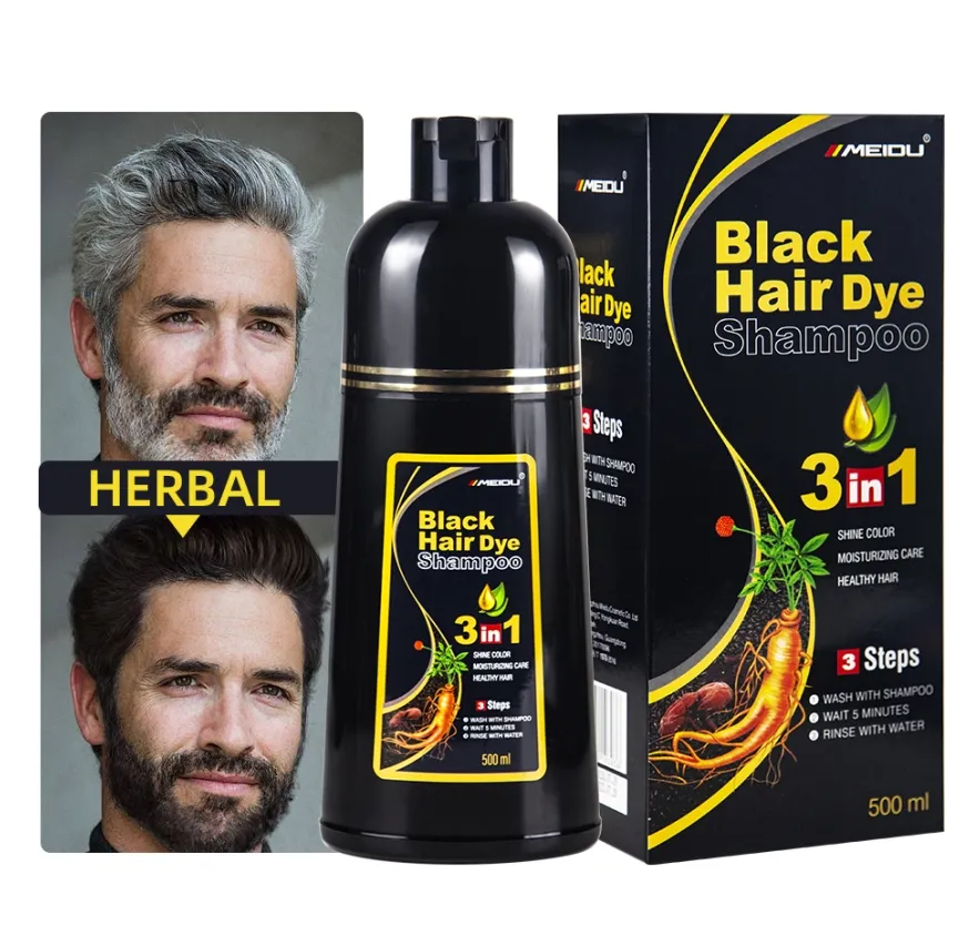 Produk penata rambut rumah 3 in 1 sampo pewarna rambut abu-abu alami permanen bar gelap organik untuk pria